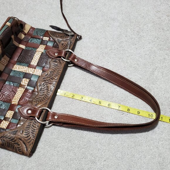 AMERICAN WEST Tooled Leather Woven Shoulder Tote Bag Purse Weave Western Boho - Picture 14 of 14